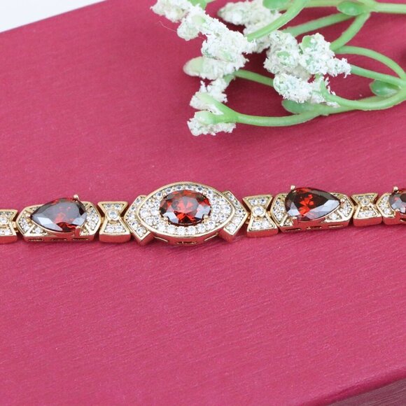 "Rose Gold Red Oval Stone Bracelet with Bow Design, XPBL0802 - Picture 6 of 12